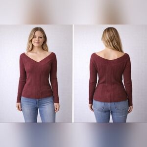 Pout Women's V-Neck Sweater - Rich‎ Burgundy